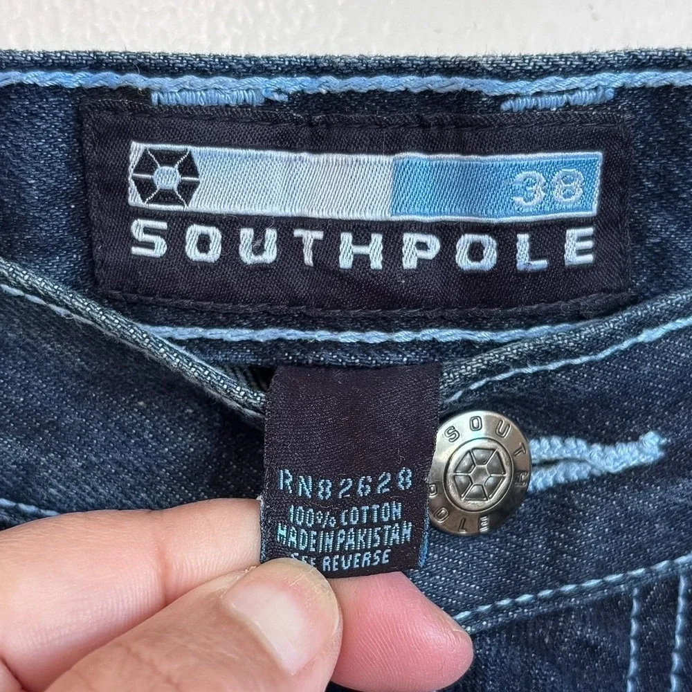Southpole Mens Y2K Baggy Carpenter Denim Shorts Jorts 38 Streetwear Embroidered